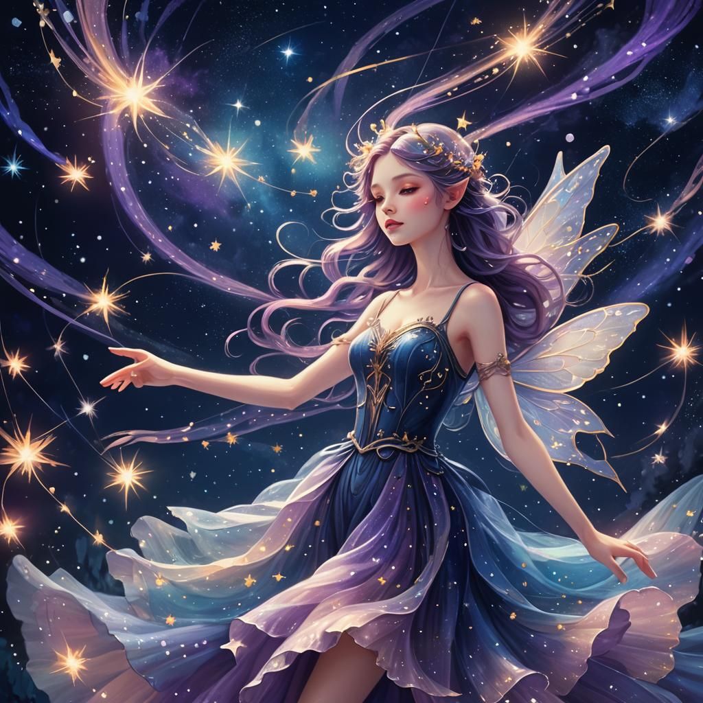 Ethereal Fairycore Scene with Shooting Stars