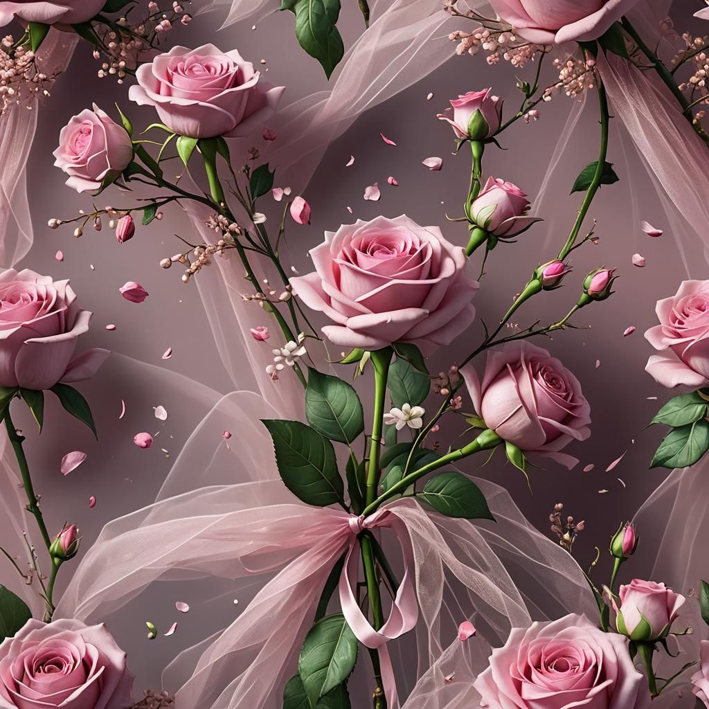 Pink Rose Bridal Bouquet Matte Painting in 8K