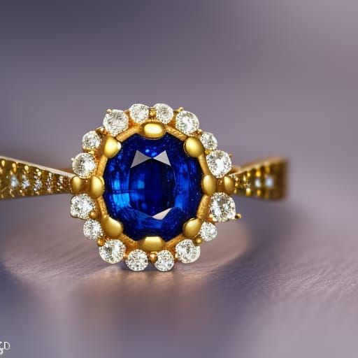 Luxurious Gold and Sapphire Ring in Bokeh Focus
