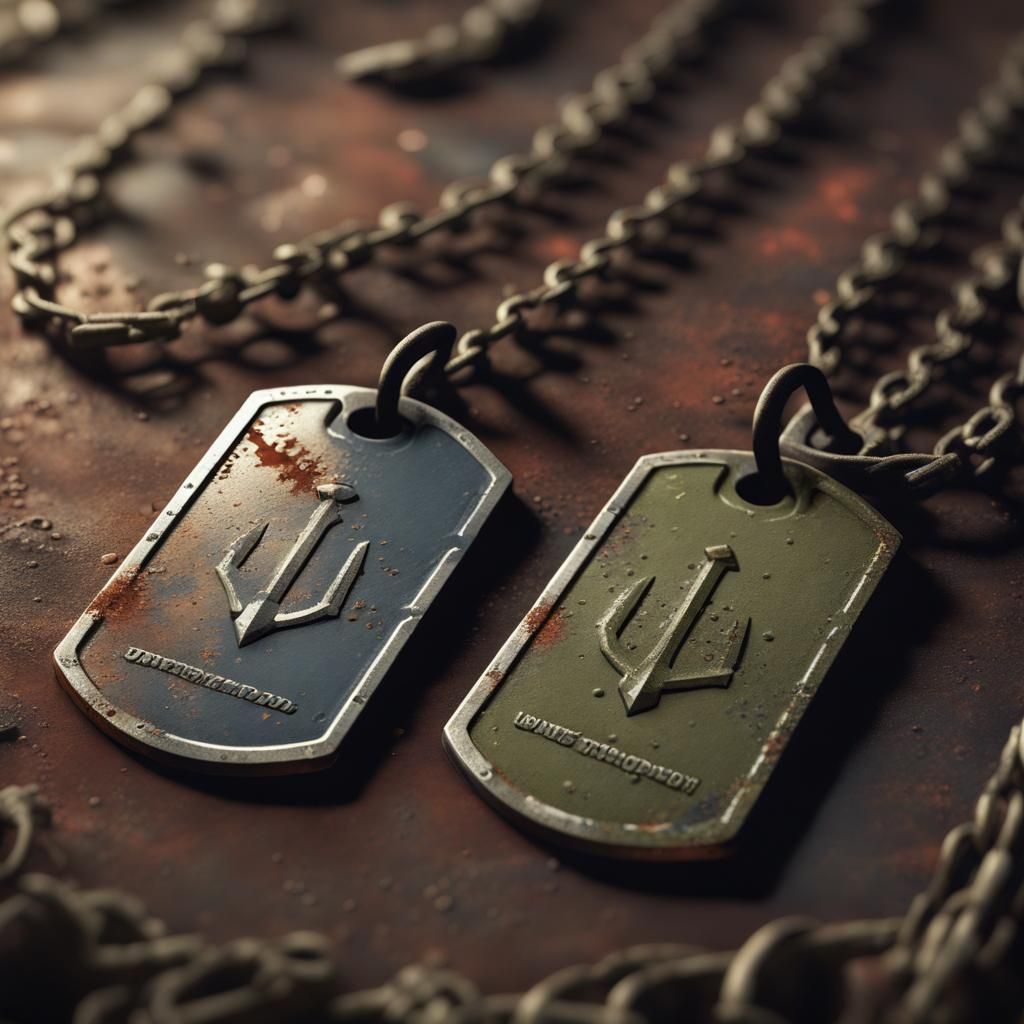 Rustic WWII Dog Tags in Detailed Matte Painting