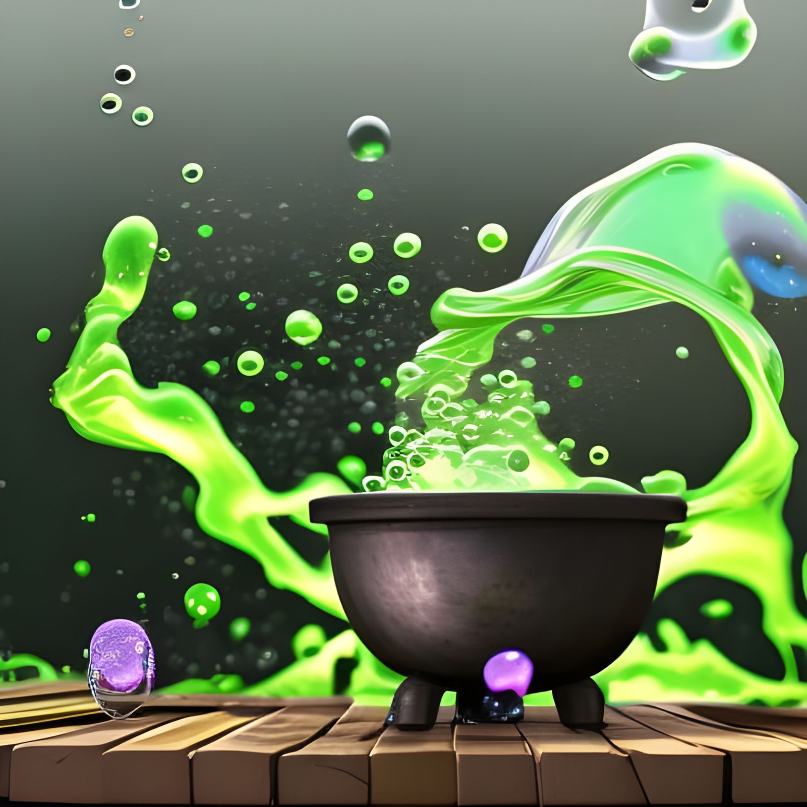 Toxic Green Concoction Bubbling in Ancient Cauldron