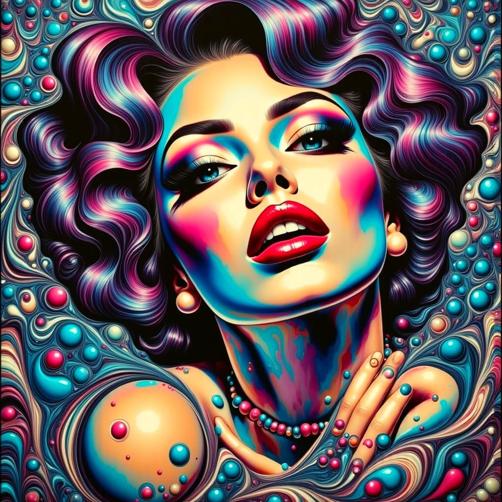 Glamorous Portrait in Acrylic Pouring Fluid Art