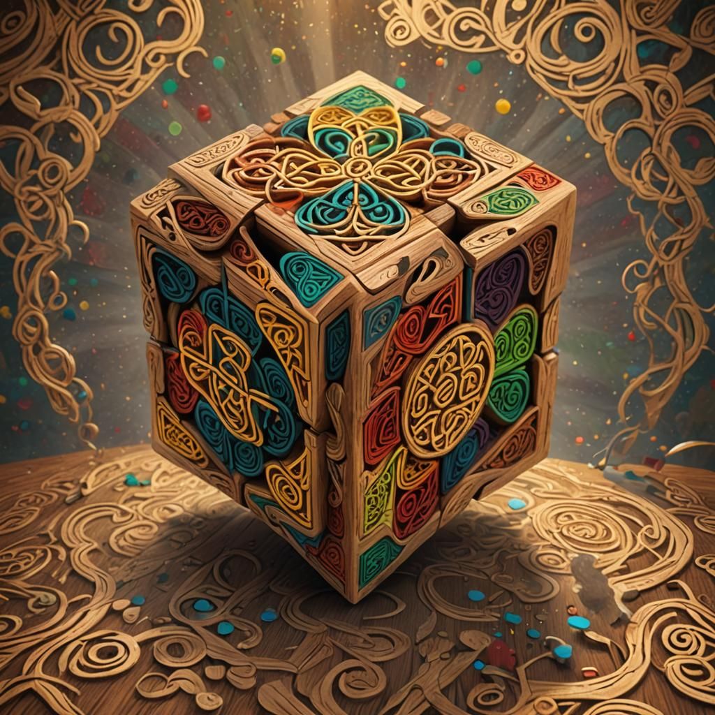 Celtic Knot Wooden Rubik's Cube in 3D