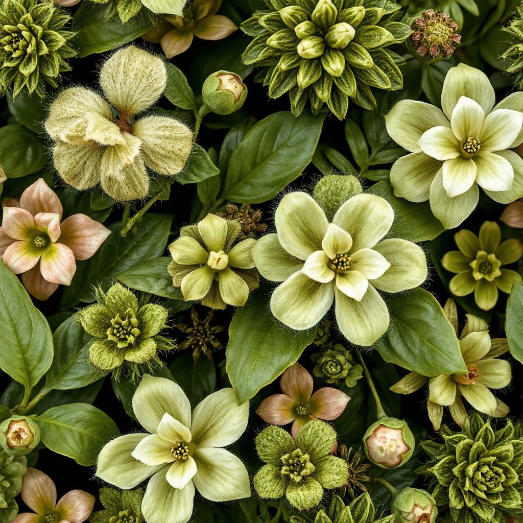 Abstract Floral Gemstone Design in Tropical Khaki