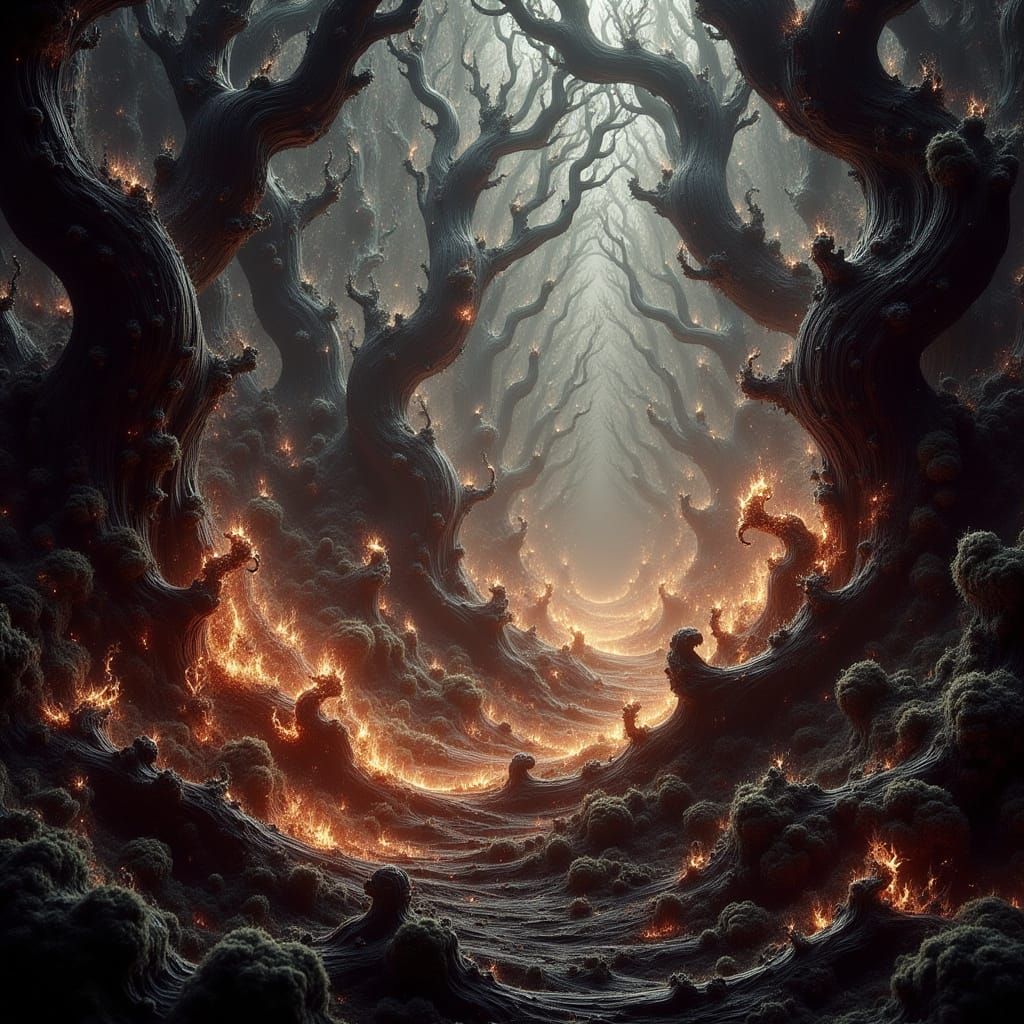 Ethereal Fire in Ancient Forest Clearing