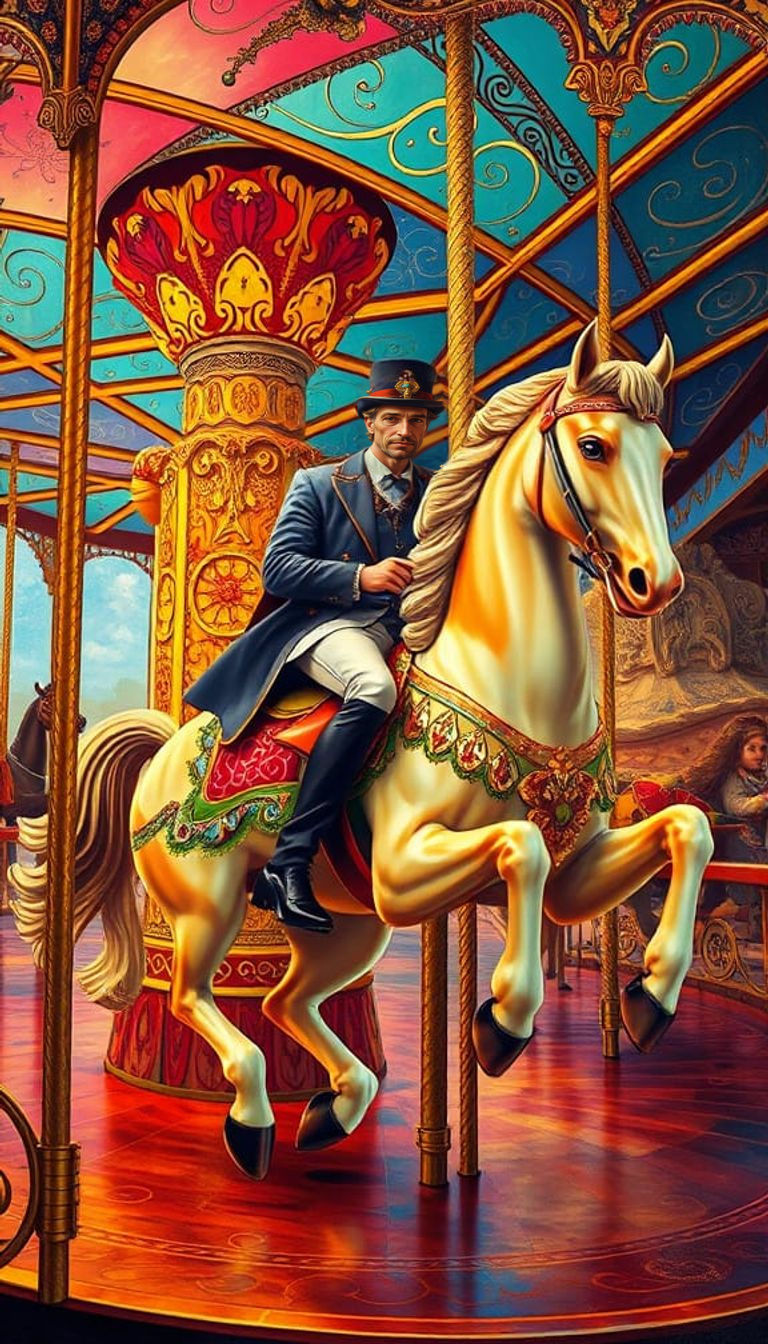 Man Riding a Horse on a Carousel  Moebius complementary colo...