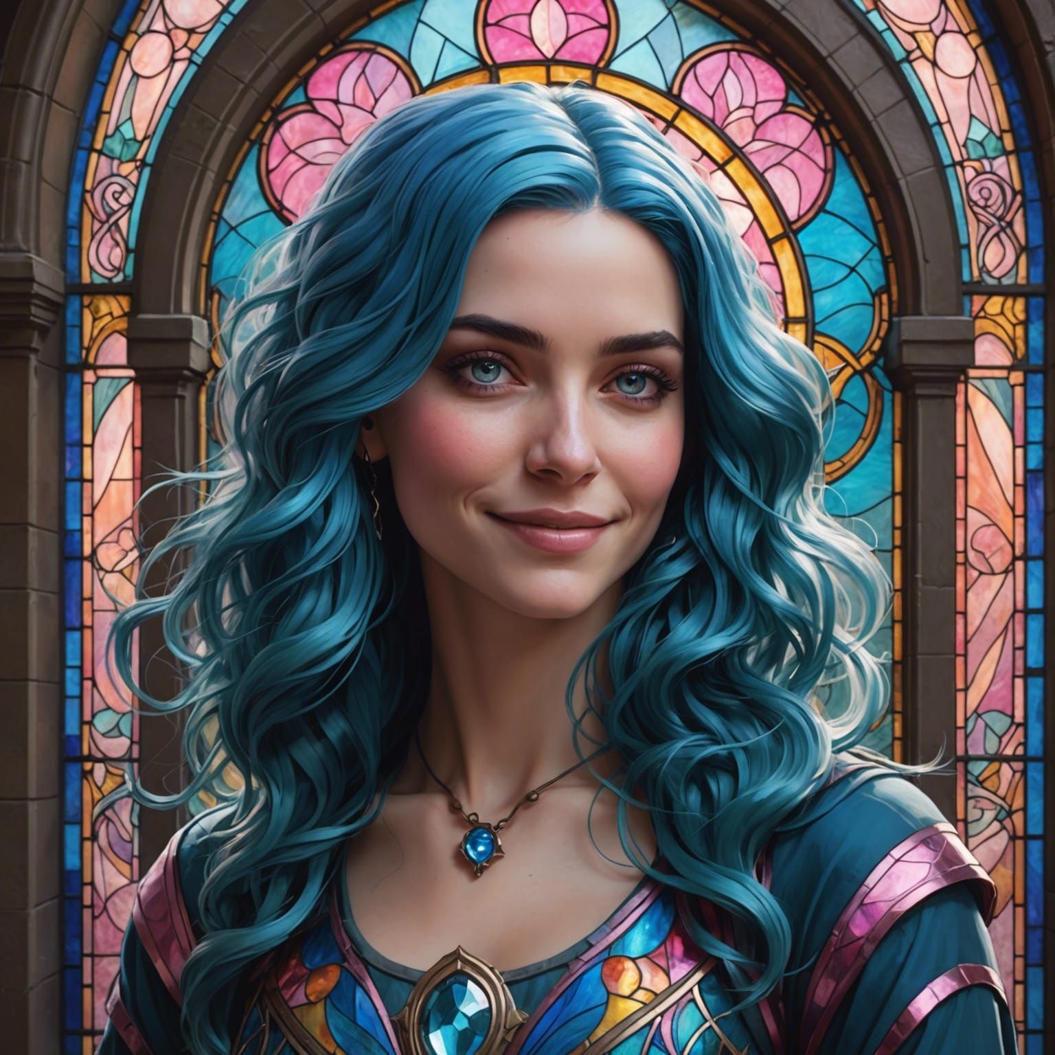 Blue-Haired Woman Portrait in Hyperdetailed Digital Art