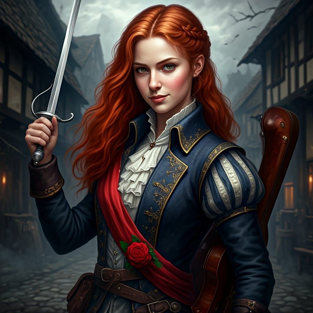 Confident Girl Duelist with Rapier in Dark Fantasy