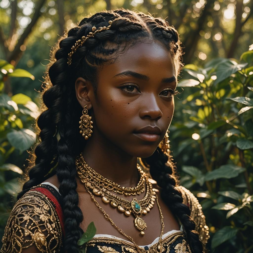 Coquettish Black Teenage Girl Portrait in Golden Hour