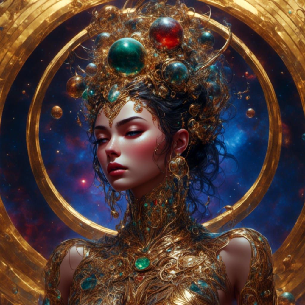 Celestial Spanish Woman with Galaxy, Digital Art