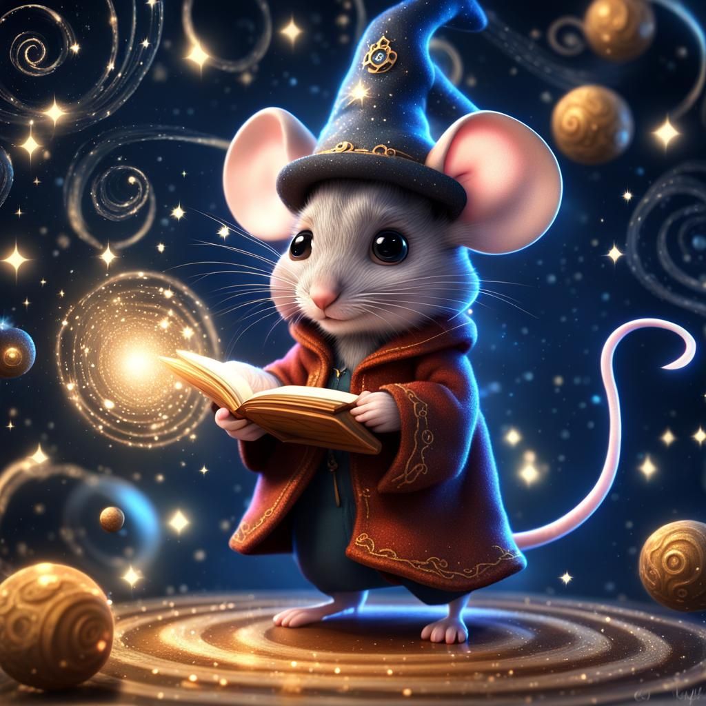 Adorable Sorcerer Mouse Amidst Magical Glitter Spirals
