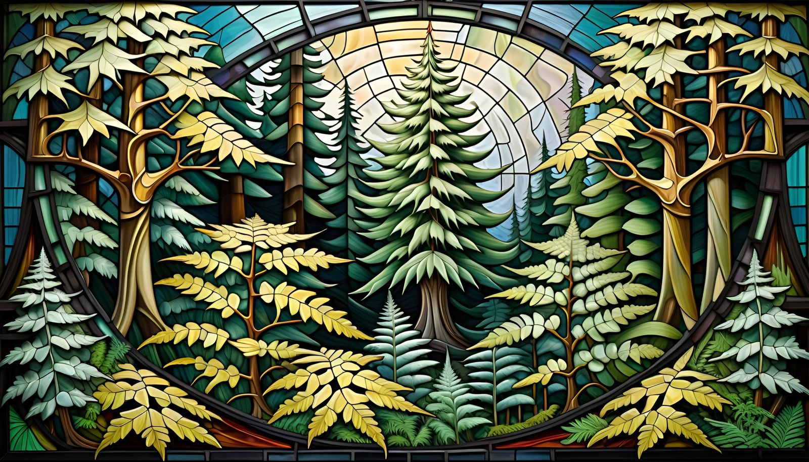 Surreal Tessellation of Trees on Stained Glass