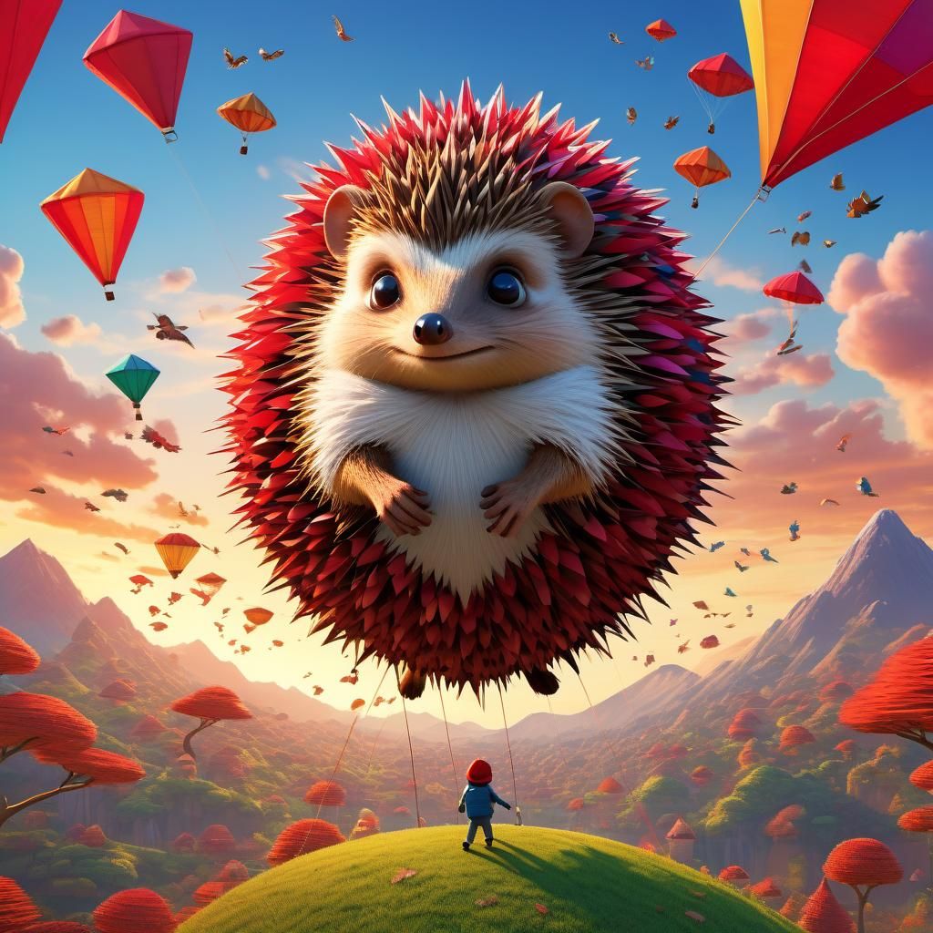 Hedgehog Pilot on Giant Kite, 3D Render