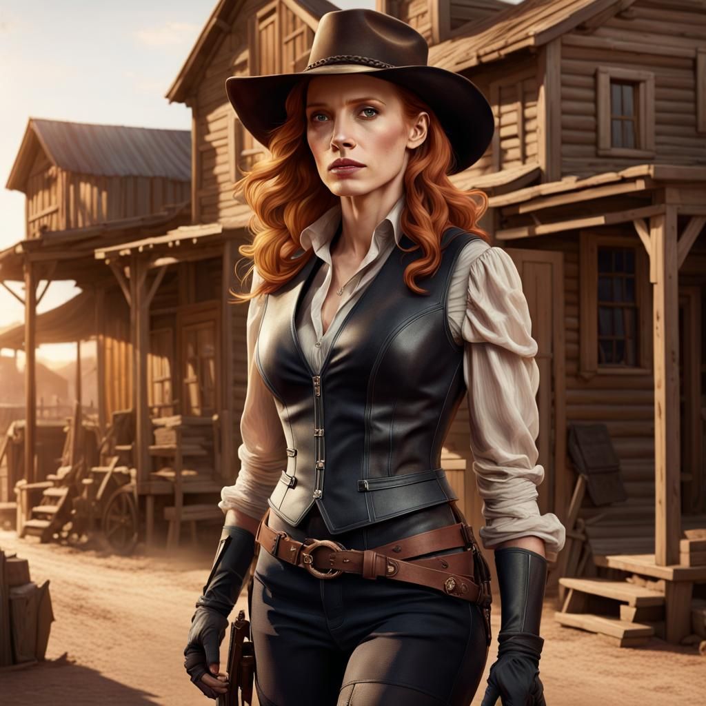 Jessica Chastain as Western Black Widow, Hyperrealistic Art