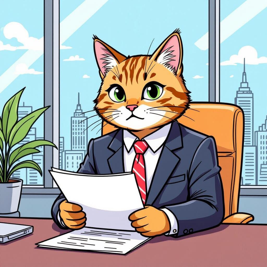 Millennial Cat's Anxious Job Interview in Comic Style