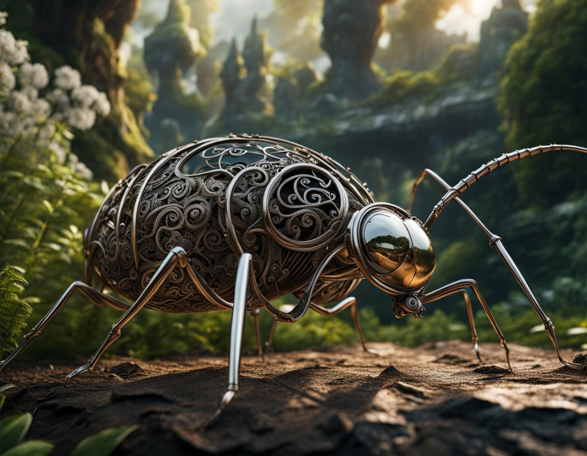 Giant Steel Ant in Metal Garden Landscape