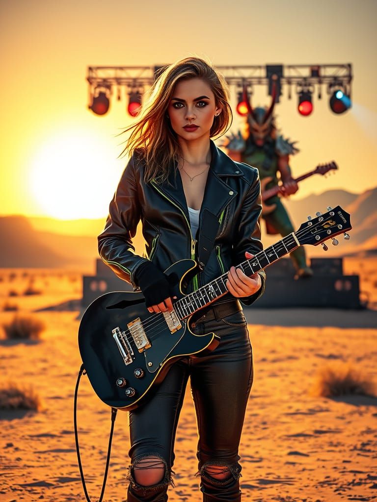 Desert Rocker: Hyperrealistic Desert Scene