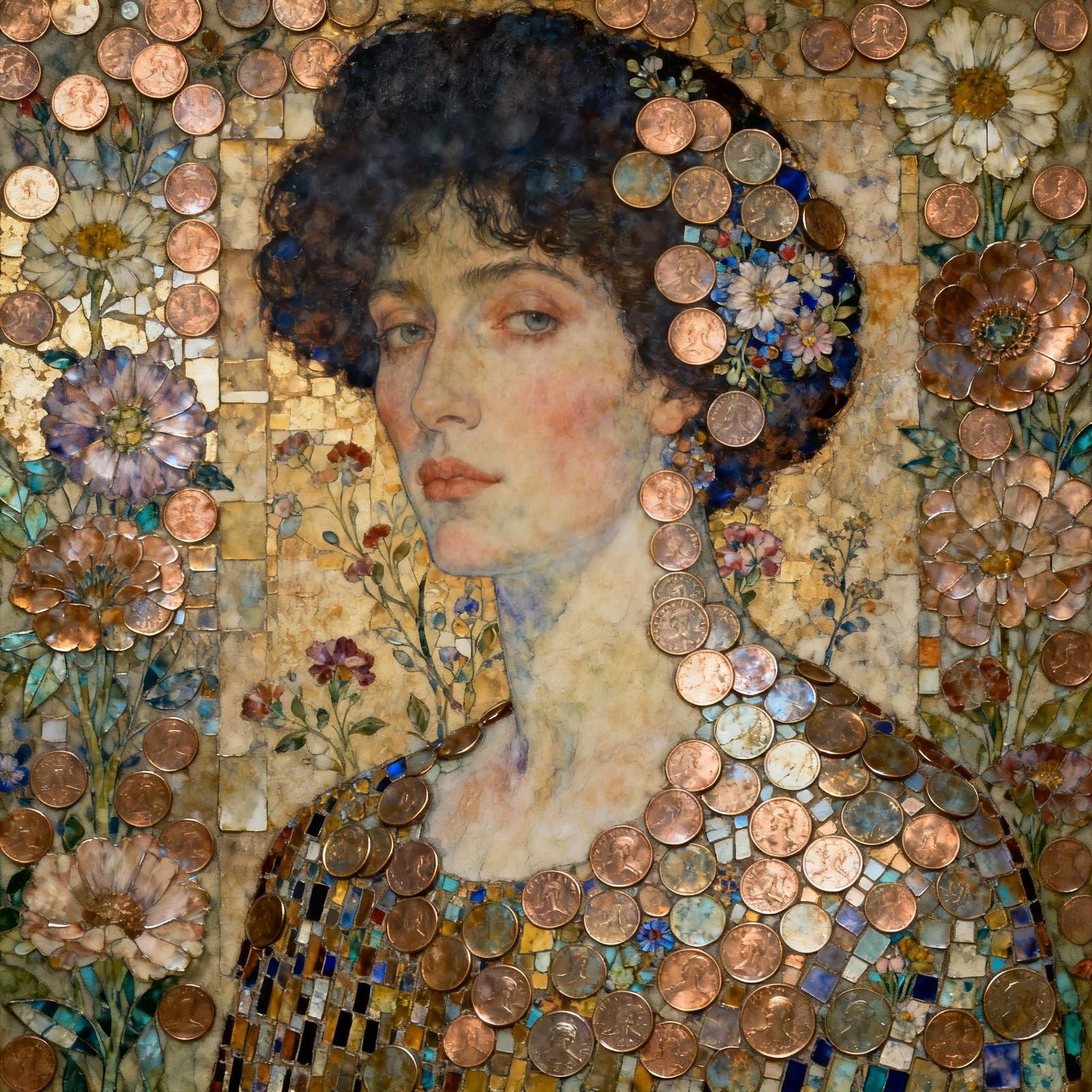 Gouache Portrait Artfully Crafted from Overlapping Coins