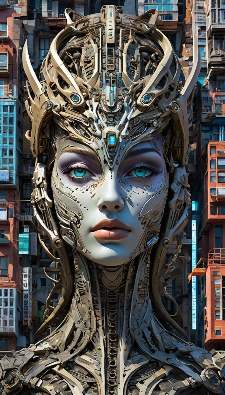 Giant Cybernetic Animal Rises Above Futuristic Cityscape