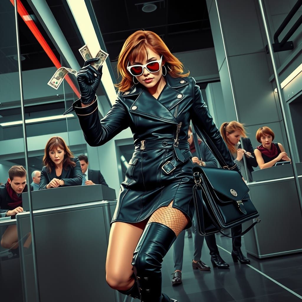 Bank Robbery in Gritty Crime-Noir Graphic Novel Style