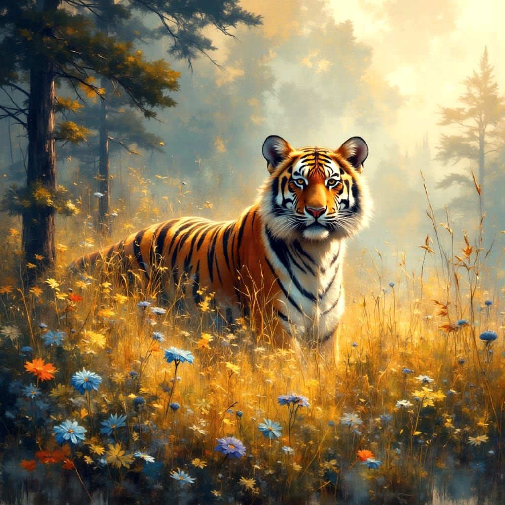 Majestic Tiger in Golden Grasslands