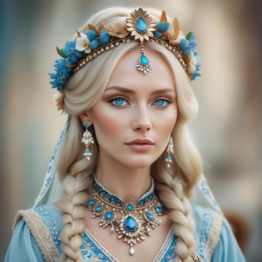 Angelic Russian Beauty in Slavic Clothing: Fantasy Portrait
