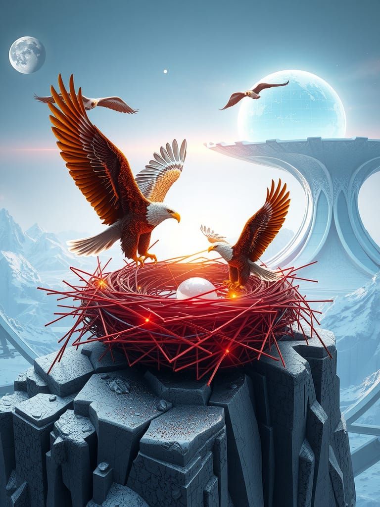 Futuristic Eagle Nest on Silver Cliff in 3D Design