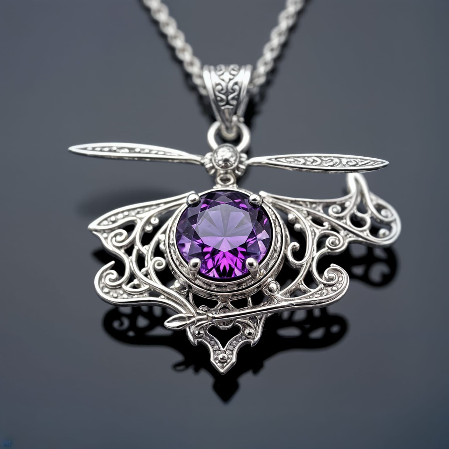 Ornate Art Nouveau Helicopter Pendant with Amethyst