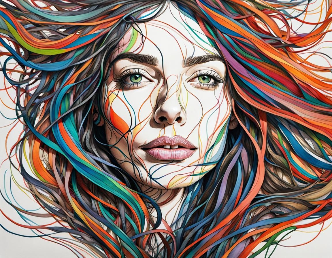 Woman Waking Up: Neurographic Art of Beauty and Chaos