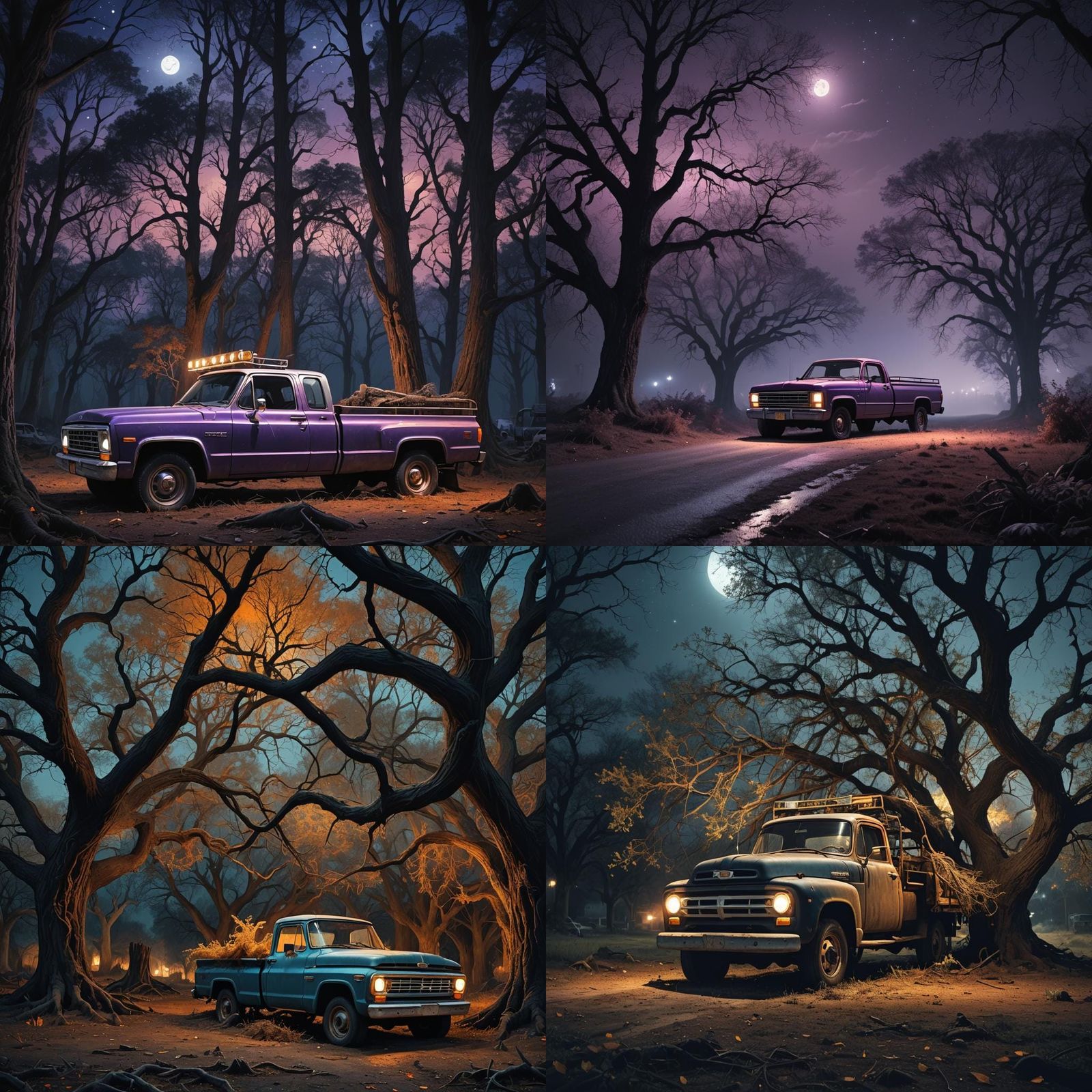 Old Pickup Truck Under Trees: Fantasy Concept Art