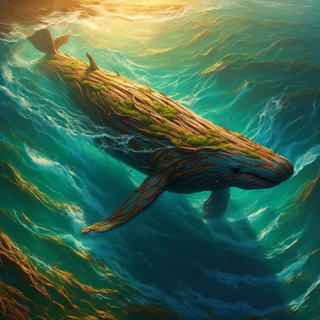 Blue Whale in Ocean: Oil Painting Style