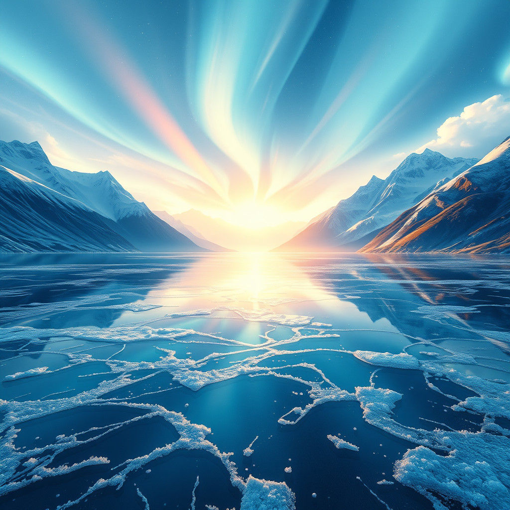 Arctic Light Over Frozen Lake: Fantasy Concept Art