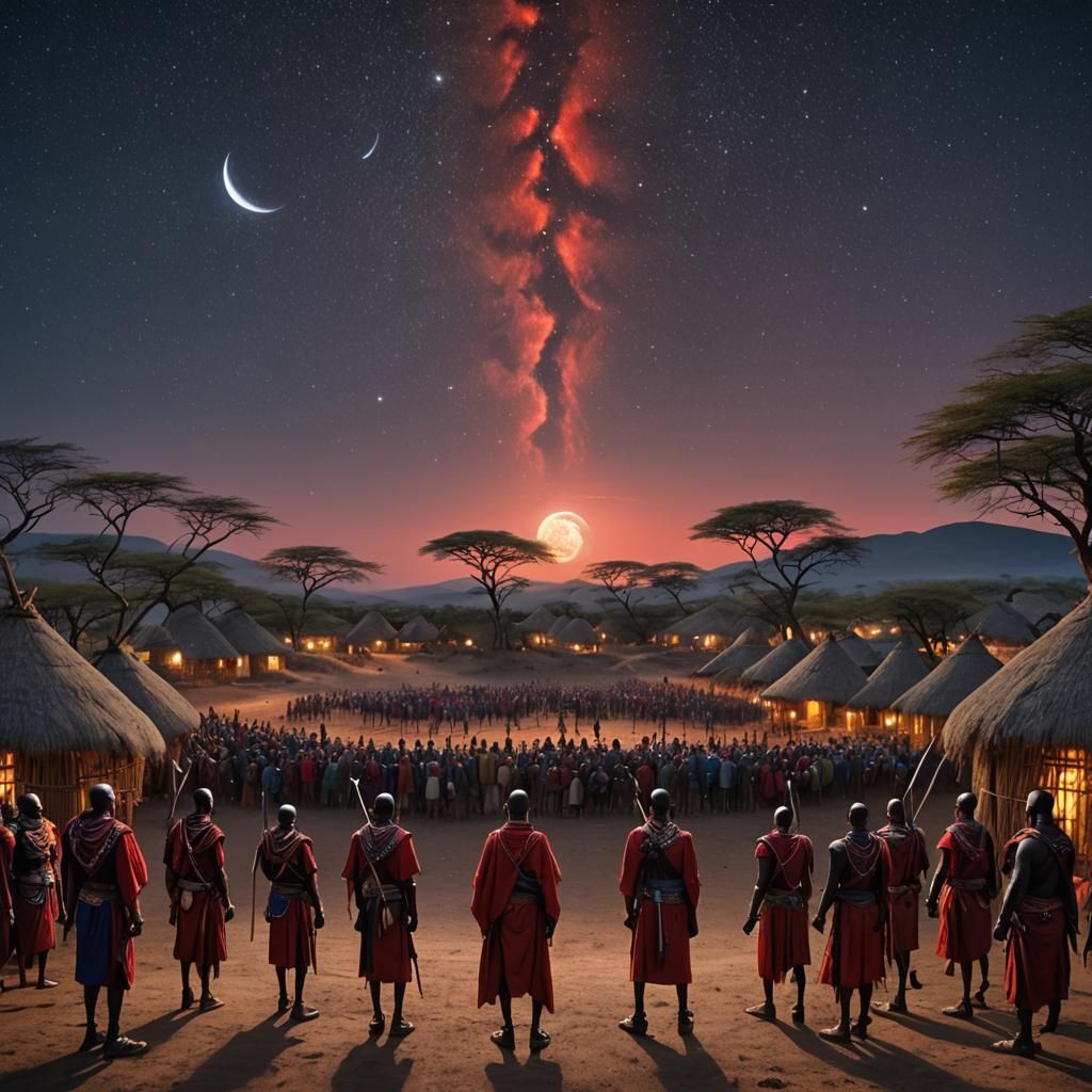 Maasai Warriors Guard Village Under Starry African Sky