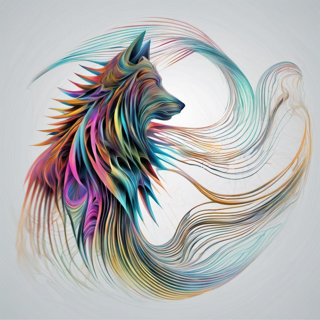 Colorful Wolf Line Art in Abstract 3D