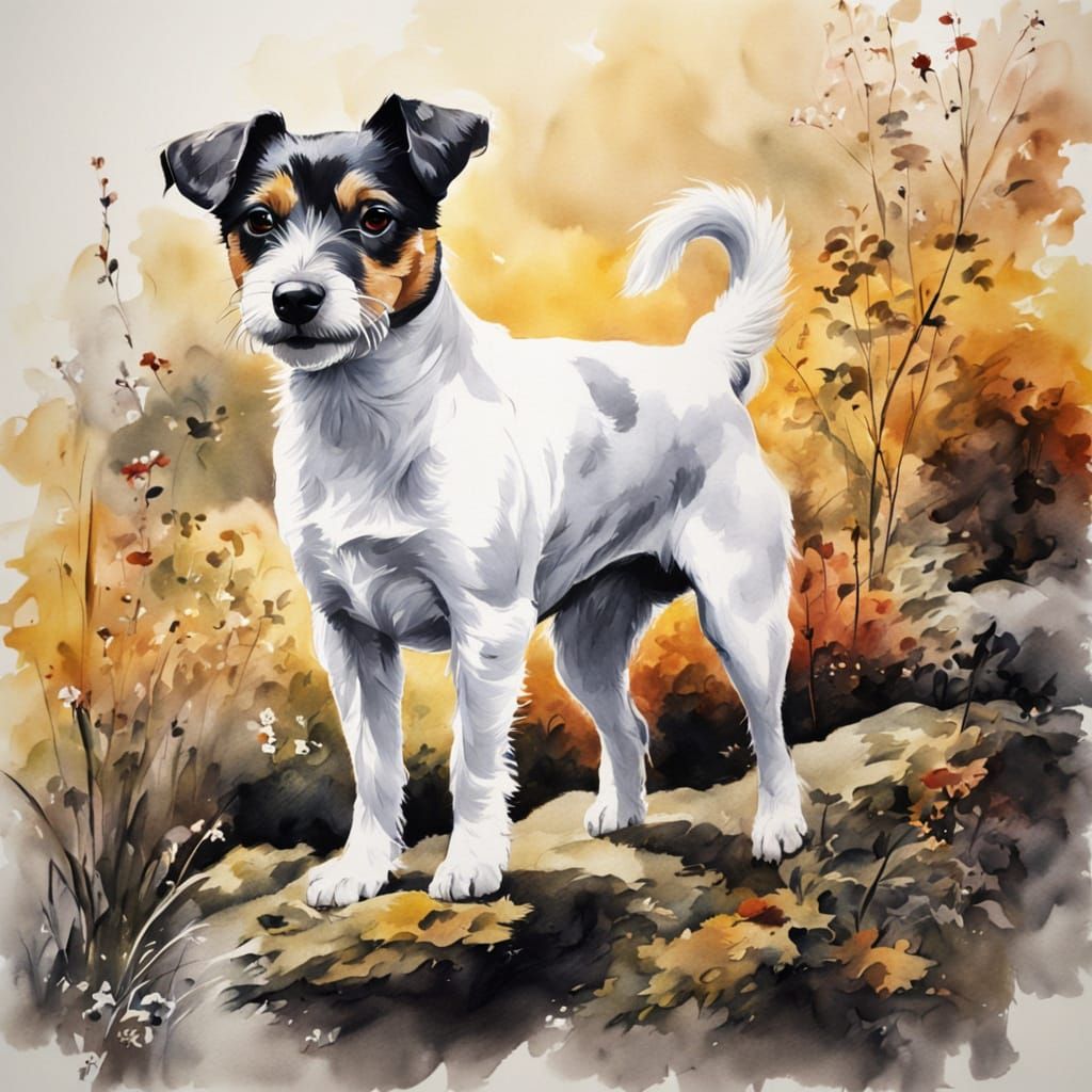 Jack Russell Terrier in Chinese Ink Painting