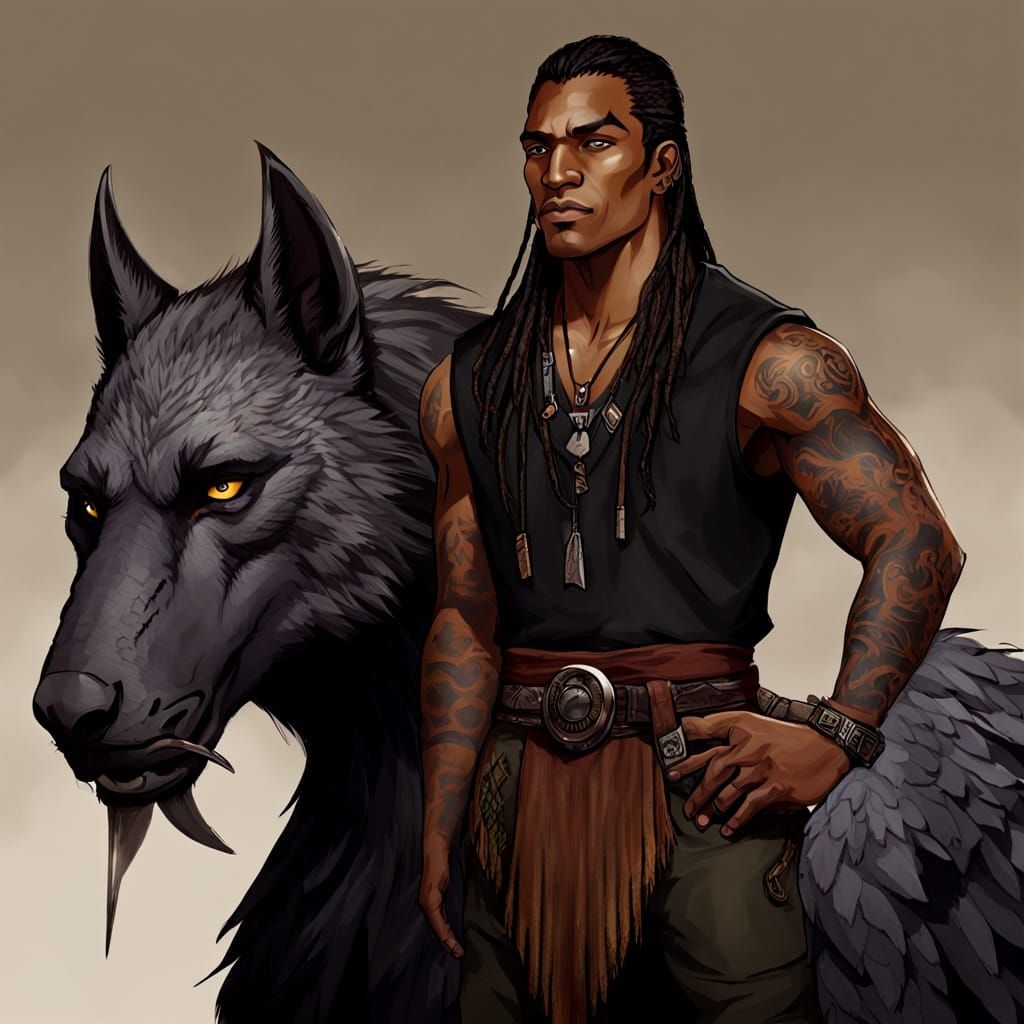 Androgynous Spirit Troll in Bronze Skintone with Raven Hair