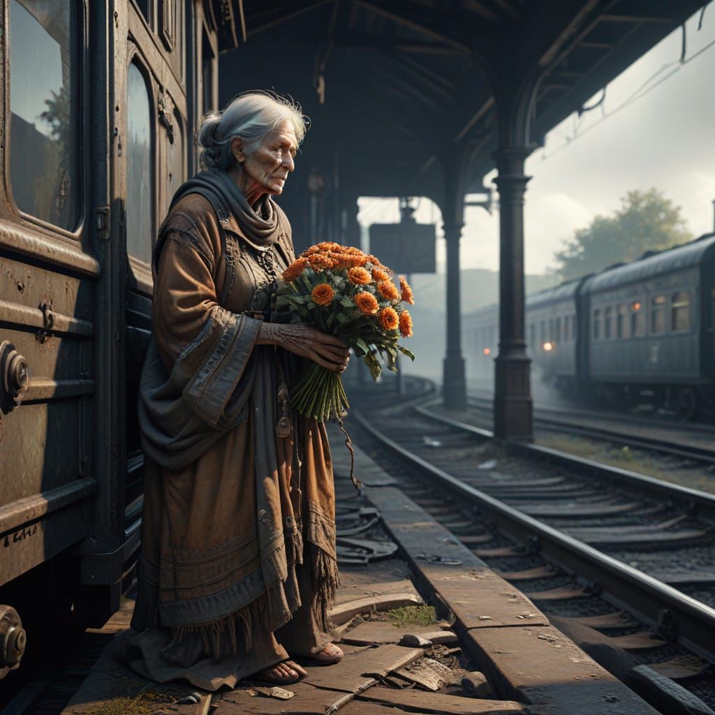 Surreal Abandoned Train Station Scene in Beksinski Style