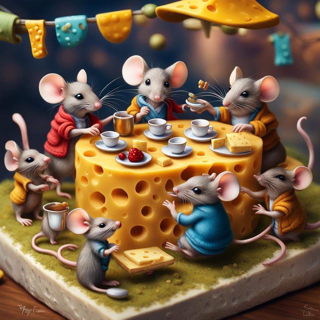 Whimsical Mouse Tea Party in a Cheese City