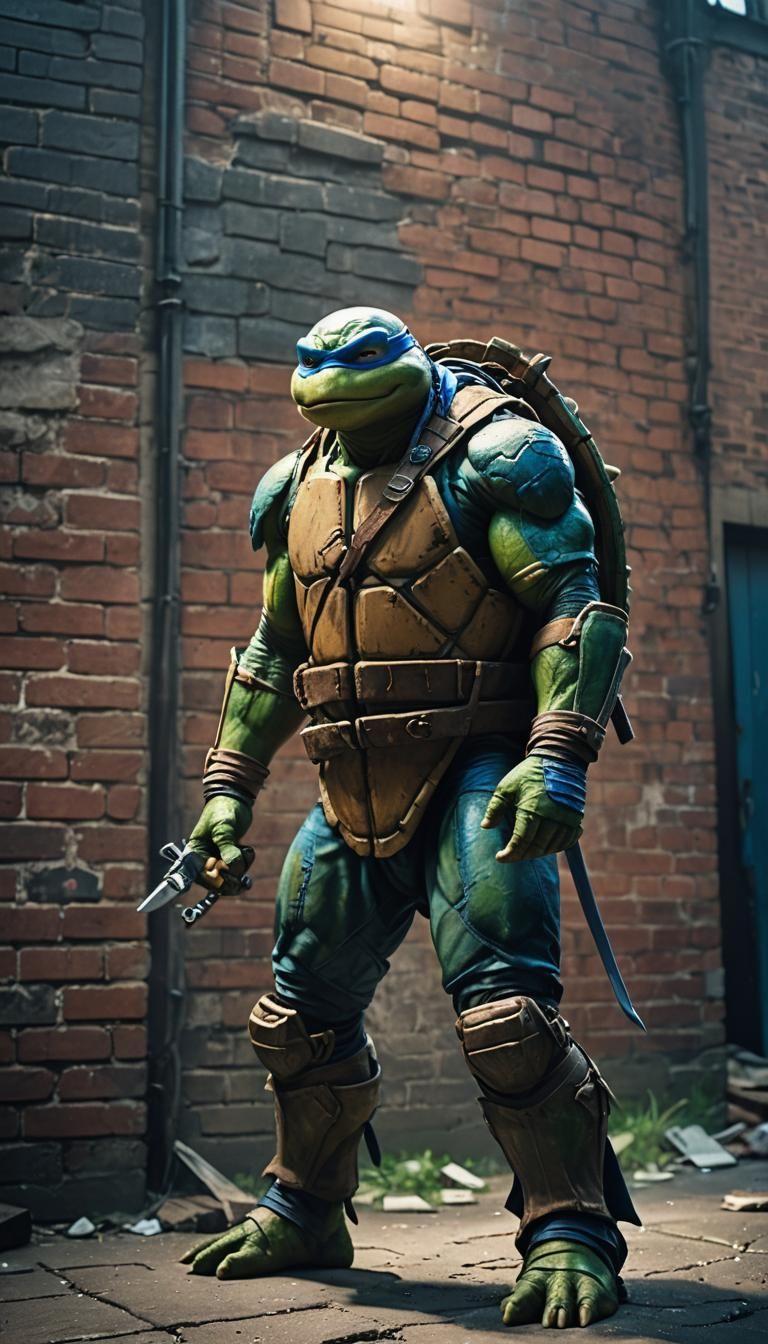 Gritty Ninja Turtle in Blue, Cinematic Film Still
