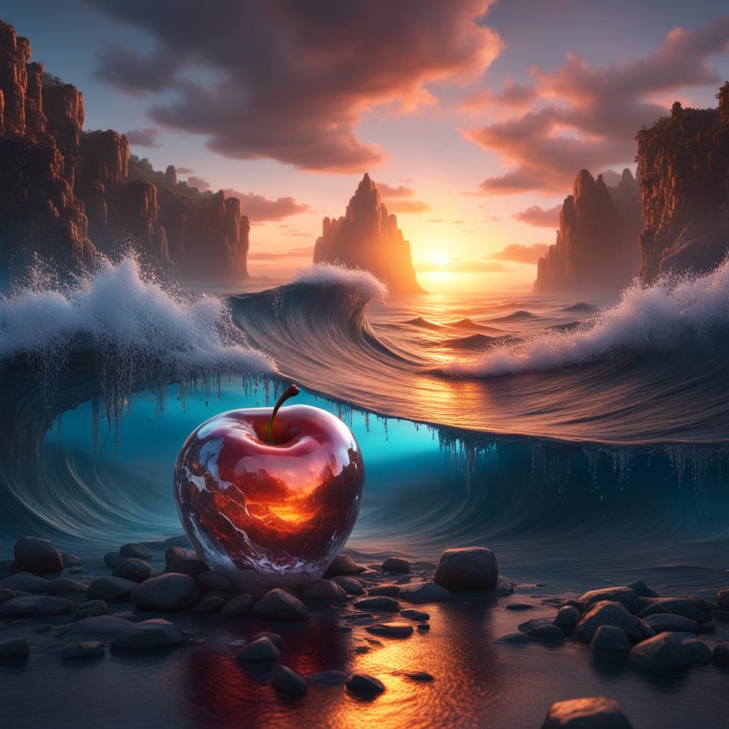 Crystal Apple Sunset: Detailed Matte Painting
