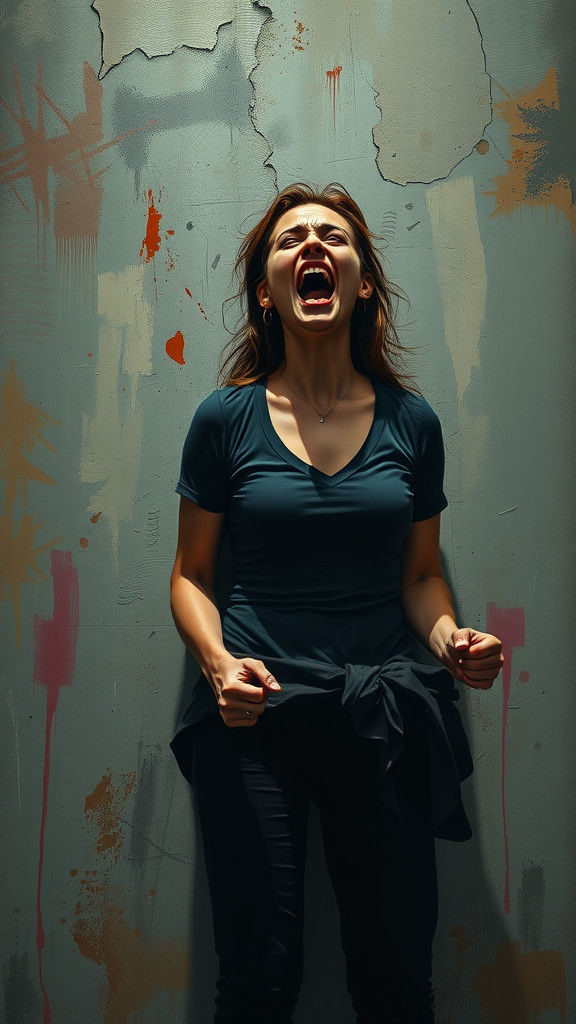 Woman Screaming in Anguish: Cinematic Film Noir Scene