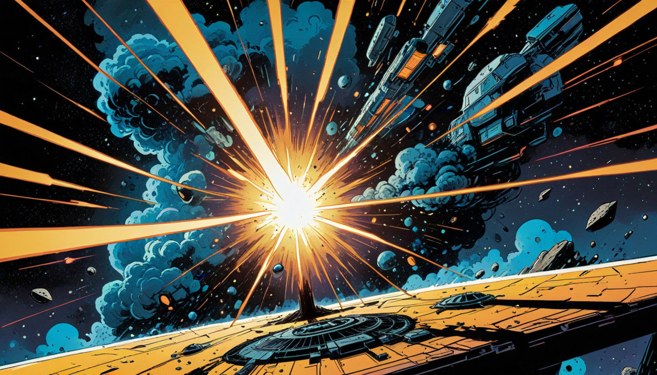 Retro Science Fiction Comic Book Art in Vibrant Blues and Ye...