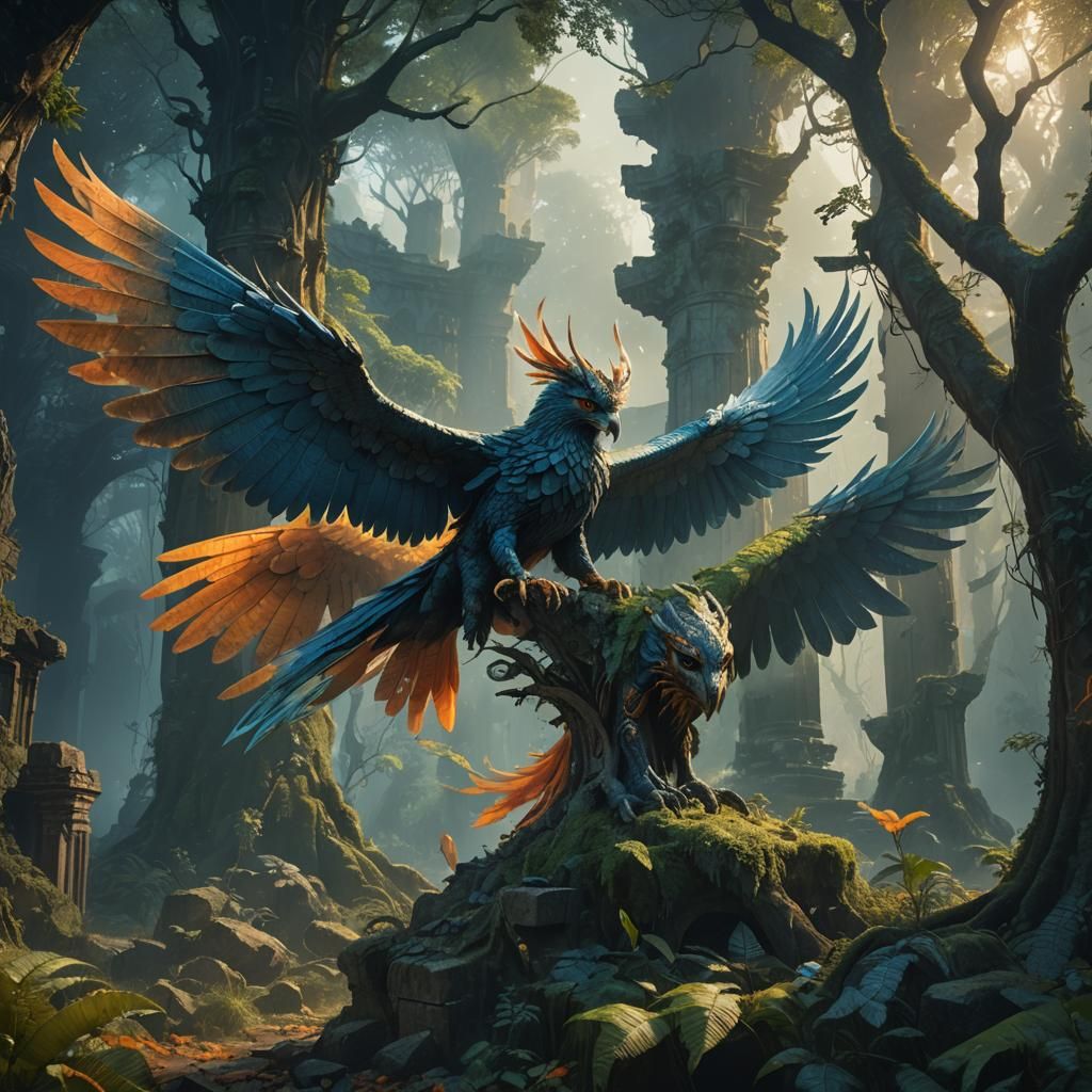 Winged Creature Howling in Mystical Forest