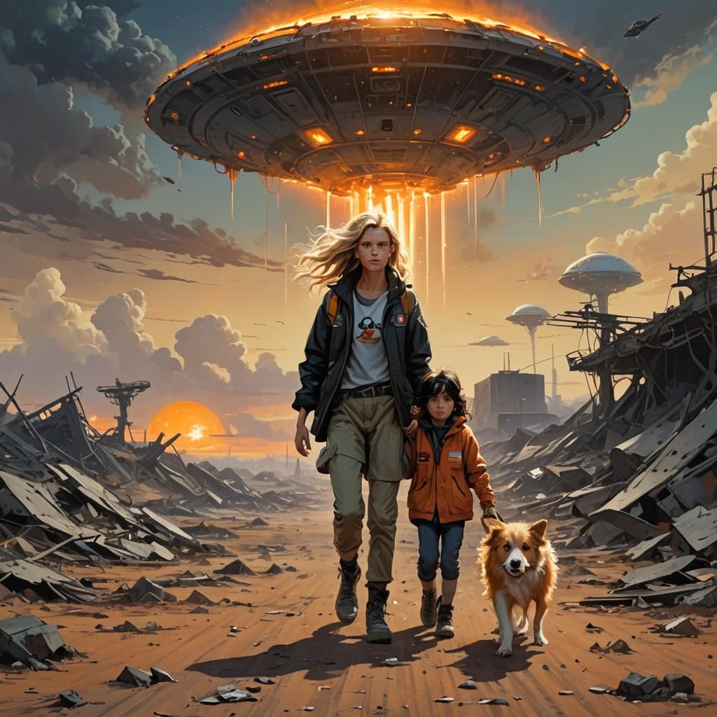 Wasteland Girl and Boy Under UFO Light