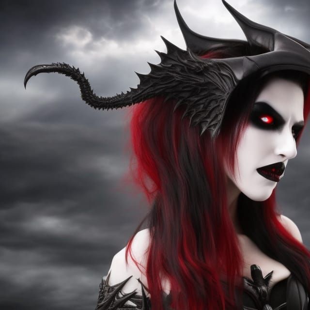 Sinister Vampire Woman with Bat Wings in Art Deco Style