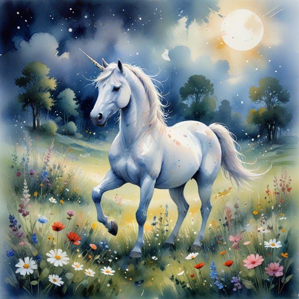 Enchanted Unicorn Under Starry Skies