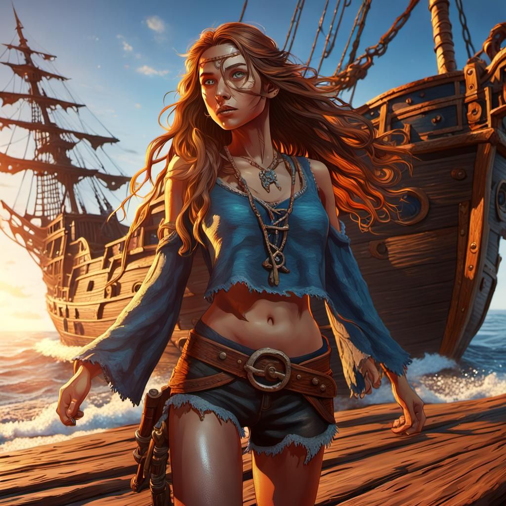 Woman on Pirate Ship: Fantasy Concept Art
