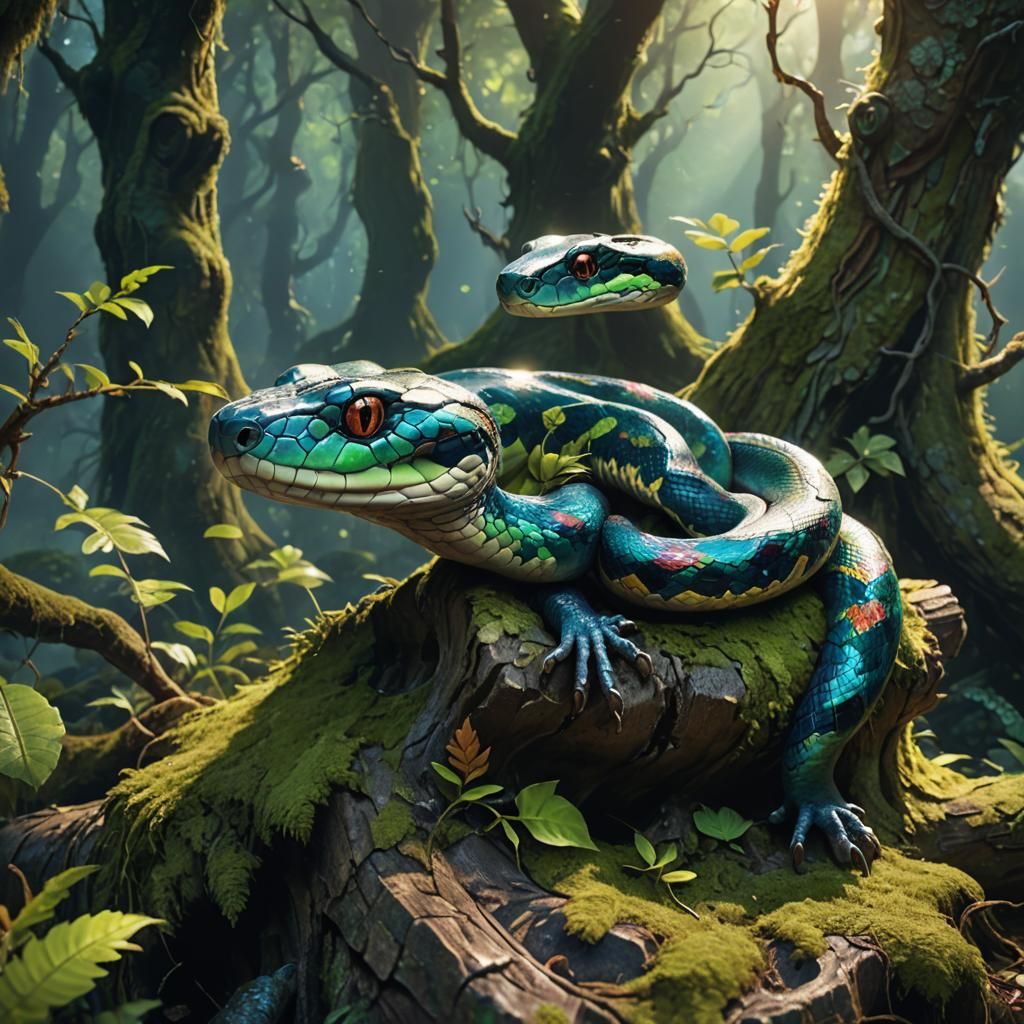 Mythical Paws Snake Portrait in Fantasy Style