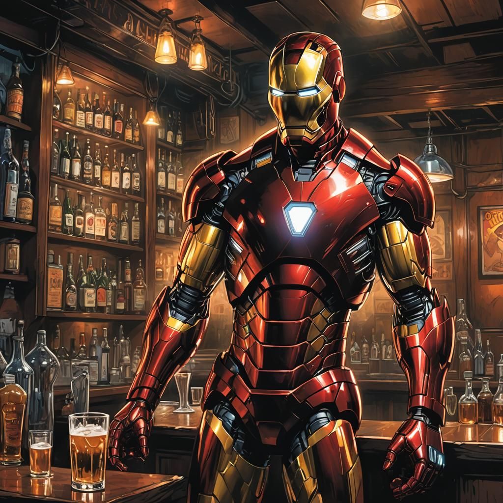 Iron Man at Bar in Comic Book Style
