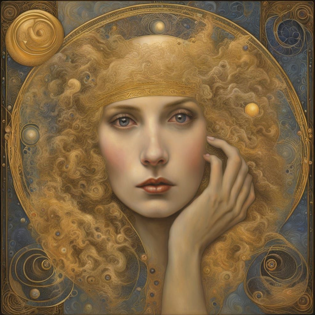 Surrealist Masterpiece in Golden Hues, Inspired by Klimt's D...